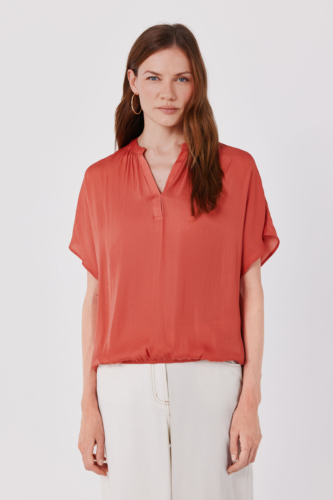 Cortefiel Satin-finish short sleeve blouse