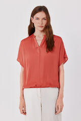 Cortefiel Satin-finish short sleeve blouse Coral