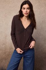 Slowlove Top cardigan blonda Marr&oacute;n oscuro