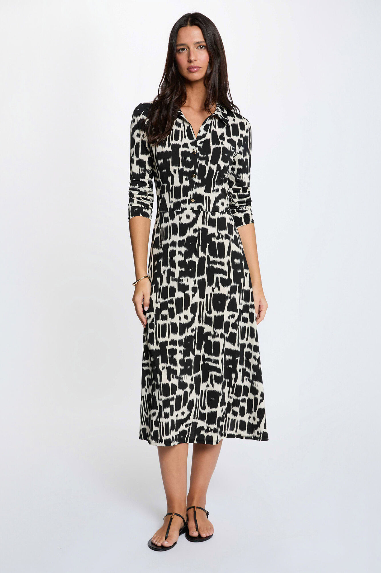 Morgan Vestido midi com gola de aba