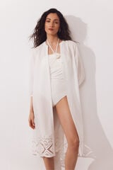 Cortefiel Embroidered cotton kaftan White