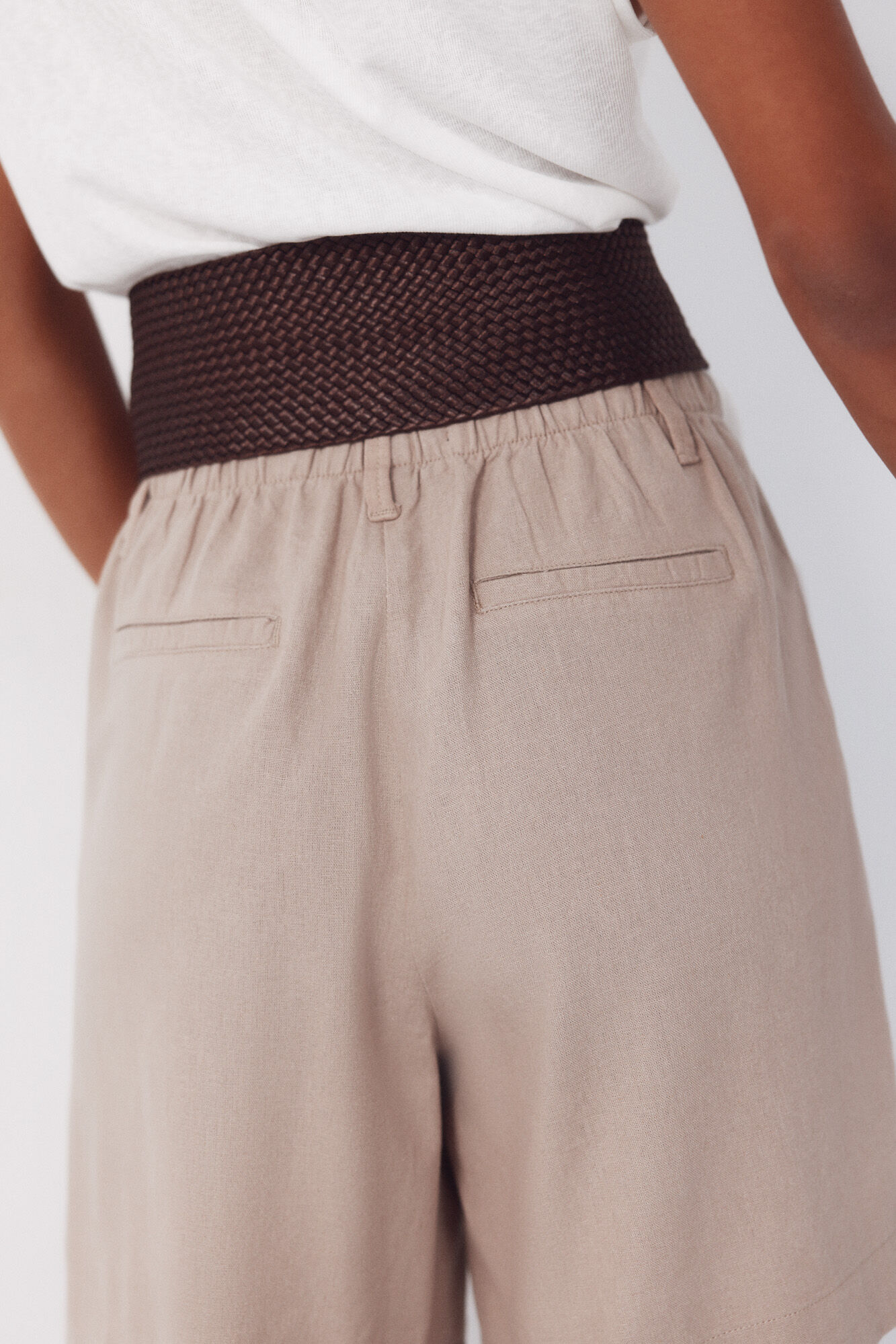 Cortefiel Plain linen bermuda shorts Beige
