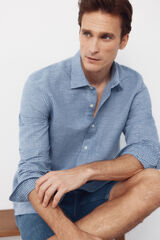 Cortefiel Plaid linen cotton shirt Blue