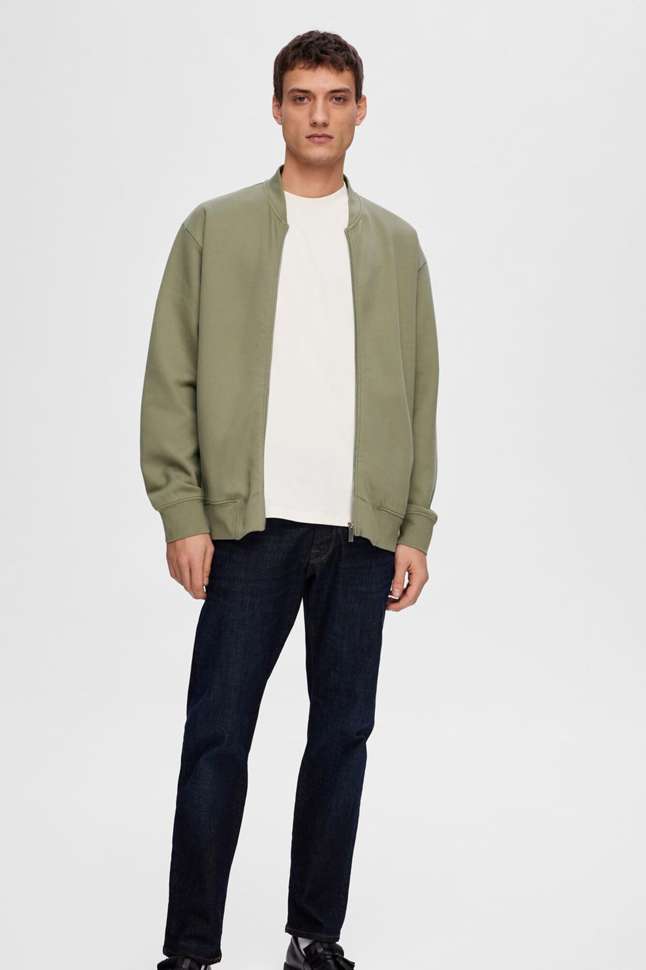 Selected Bomber style sweatshirt made with organic cotton Green