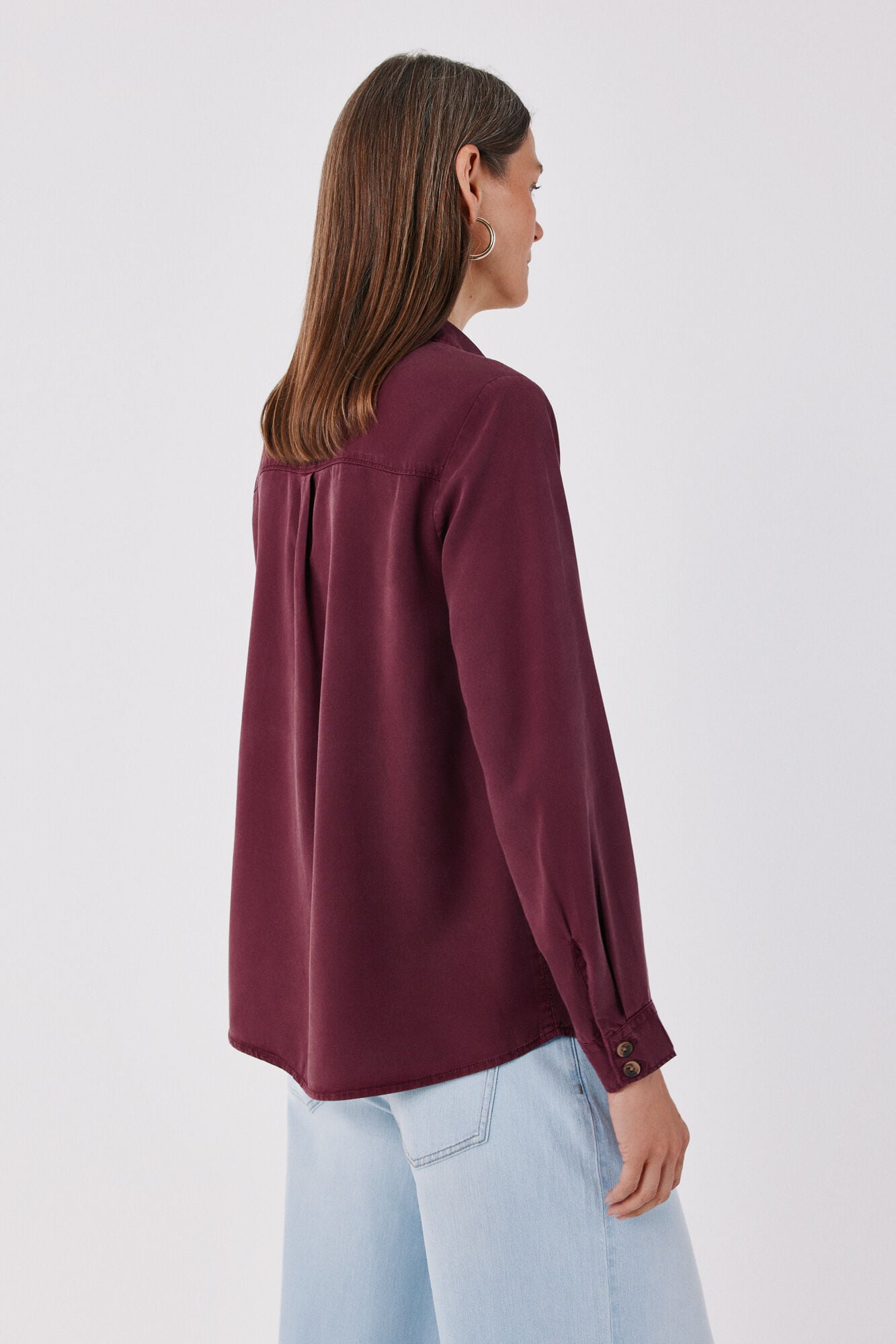 Cortefiel Tencel denim shirt Maroon