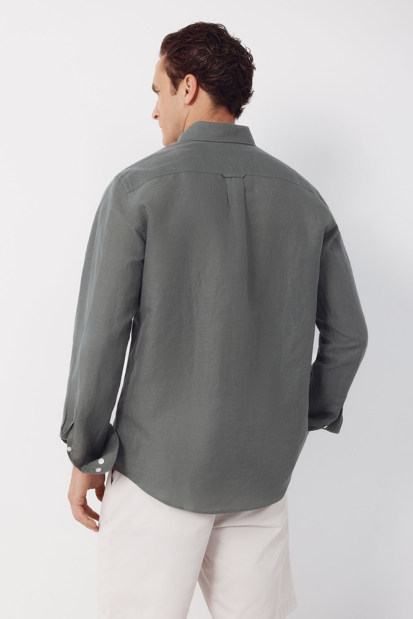 Cortefiel Plain linen shirt Kaki