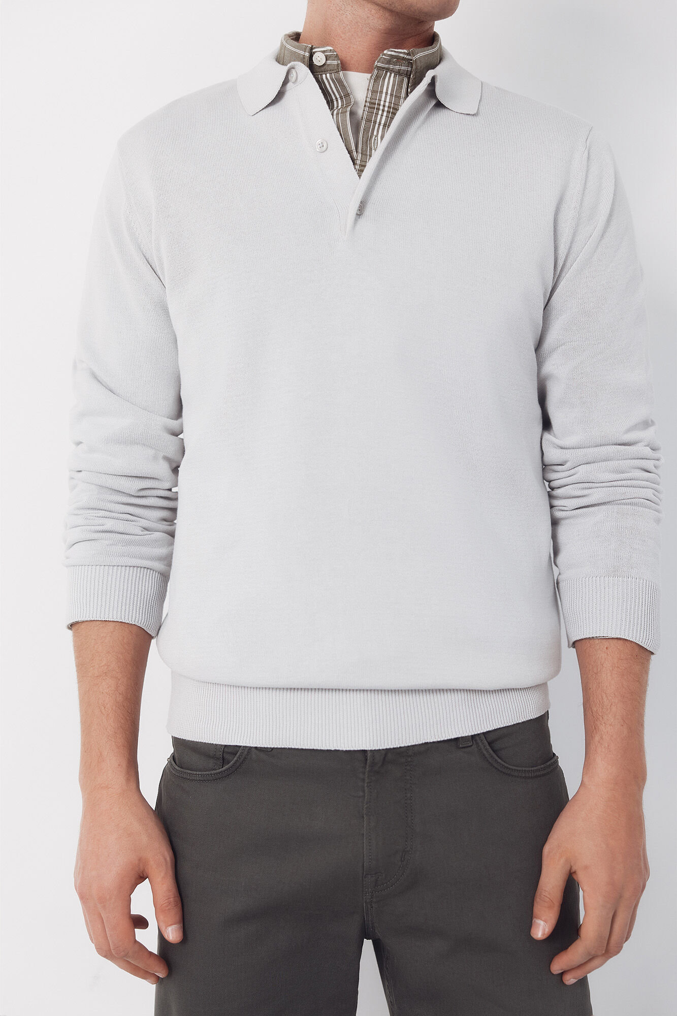 Cortefiel Camisa polo de algod&atilde;o de manga manga comprida Cinzento