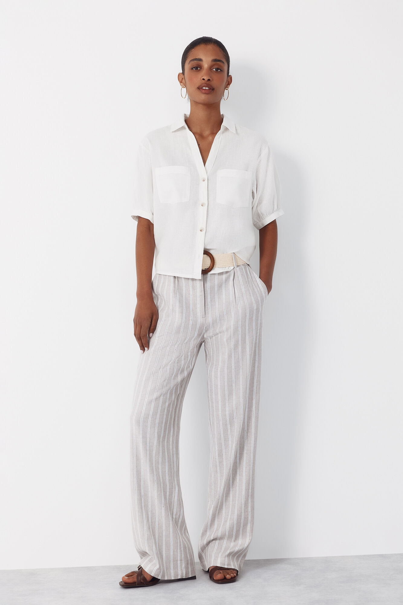 Cortefiel Wide-leg trousers with linen