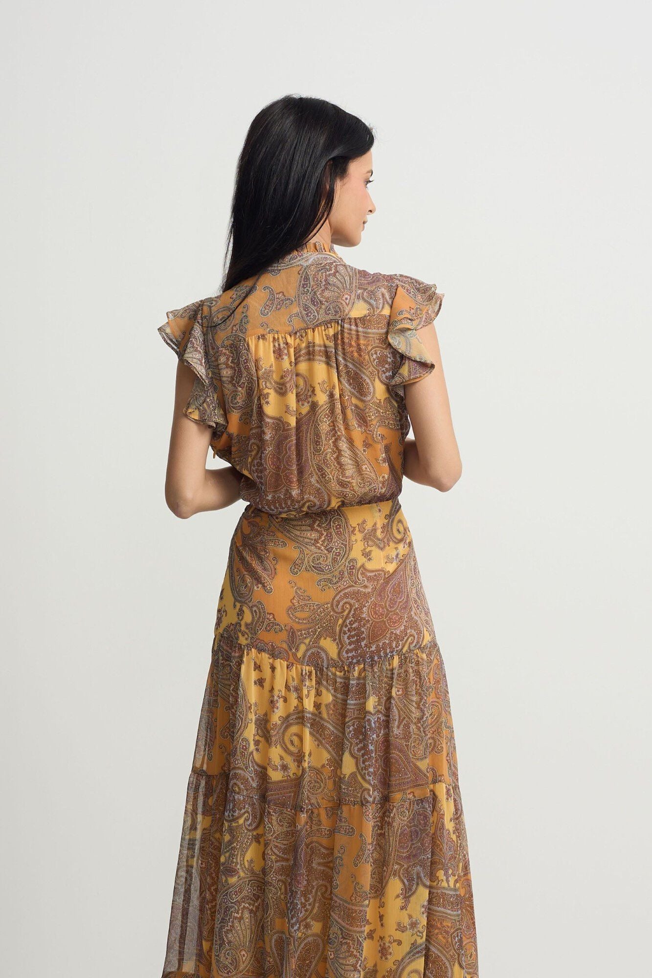 Silbon Vestido midi vuelo estampado Estampado naranja