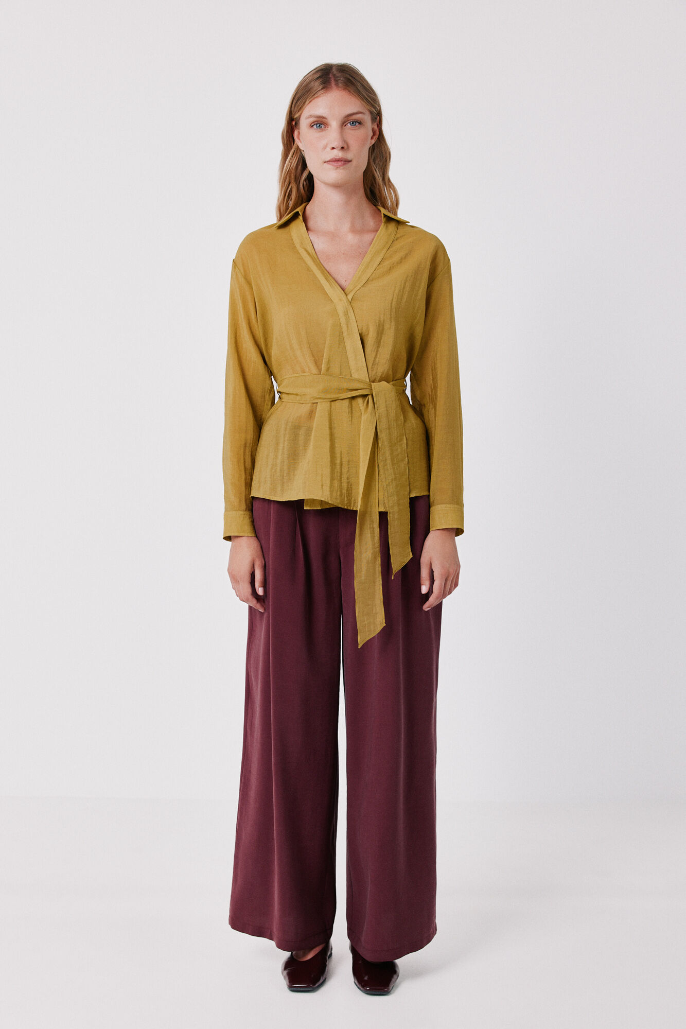 Cortefiel Lightweight wrap blouse Yellow