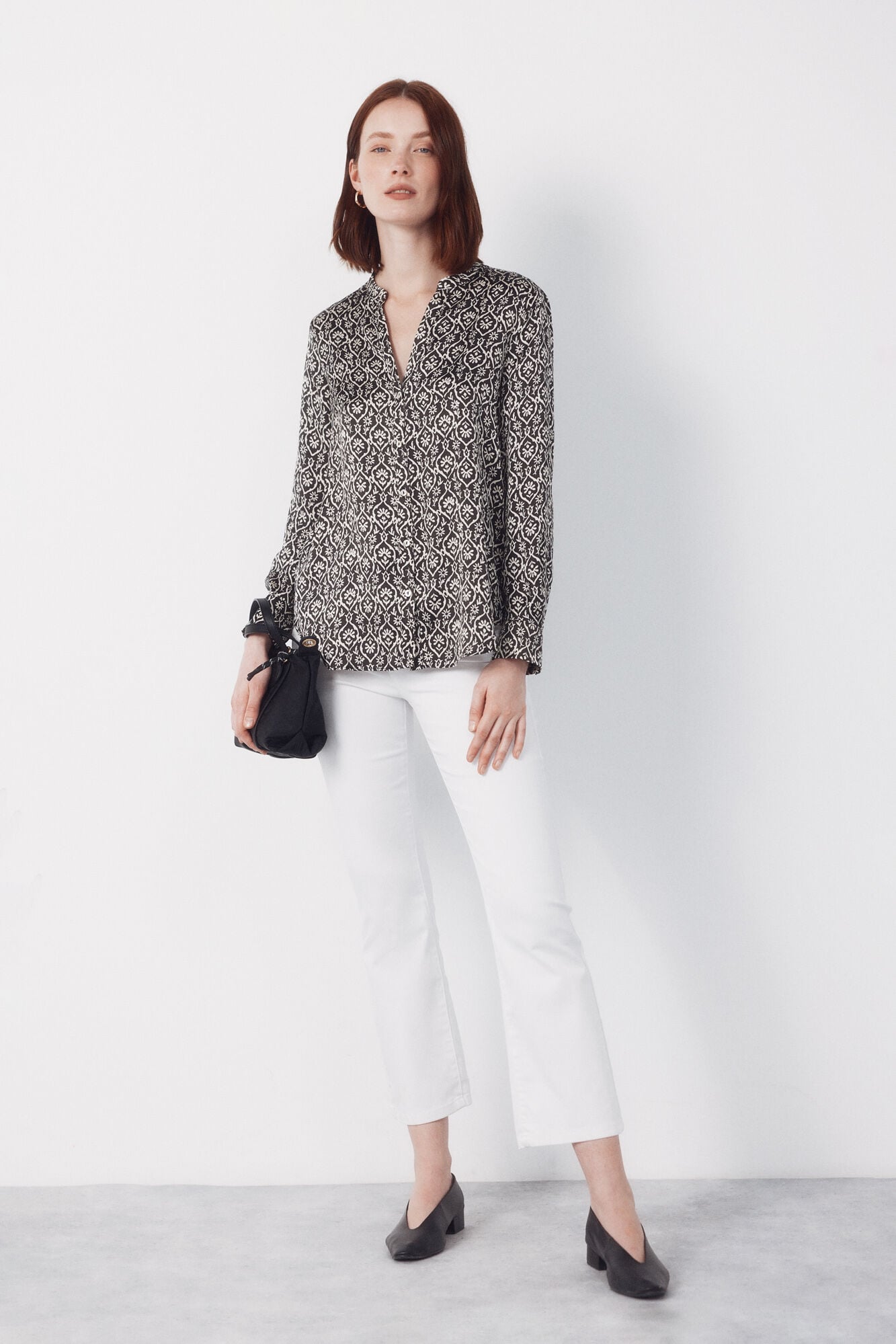 Cortefiel Printed satin mandarin shirt