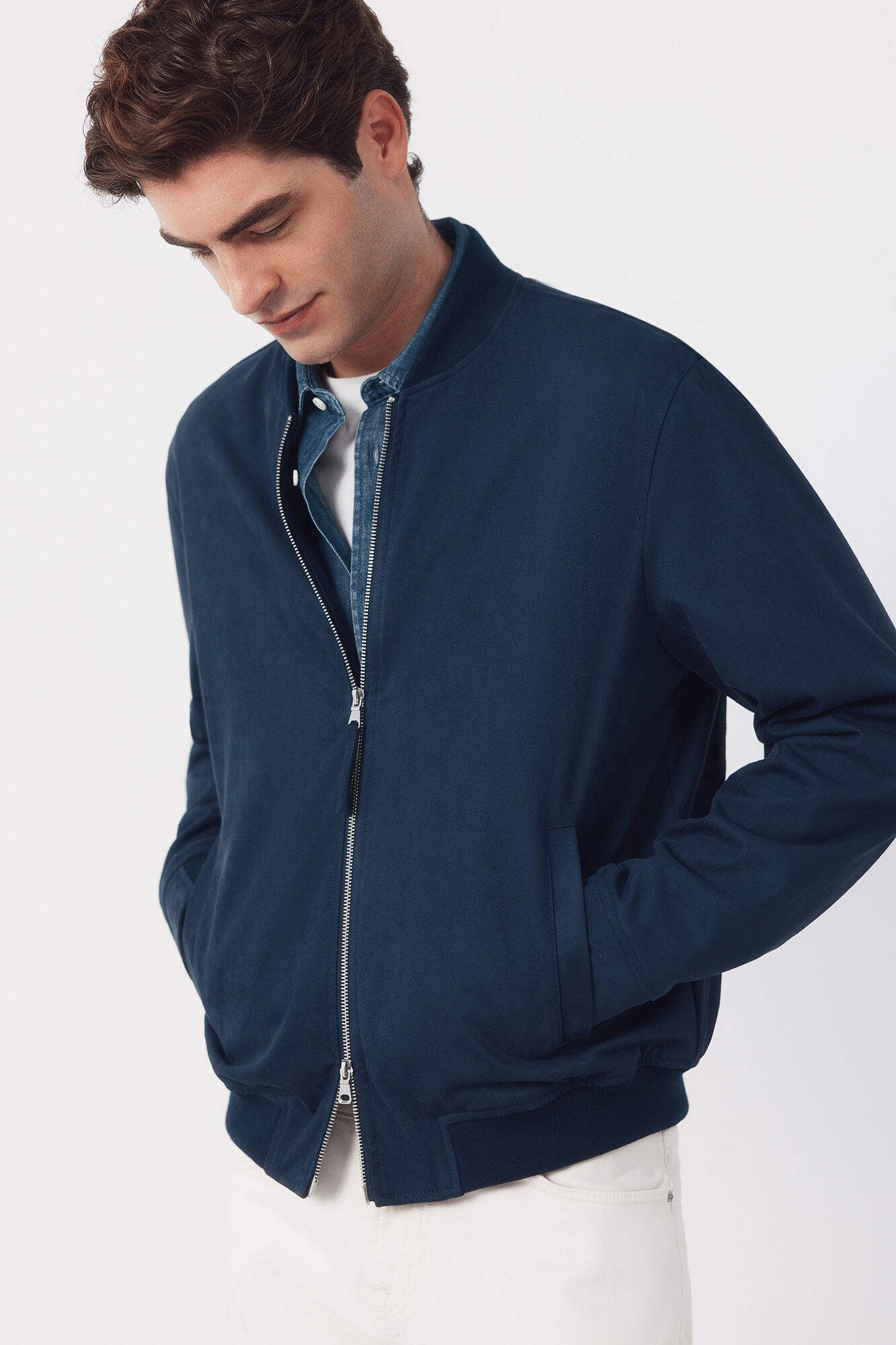 Cortefiel Faux suede bomber jacket