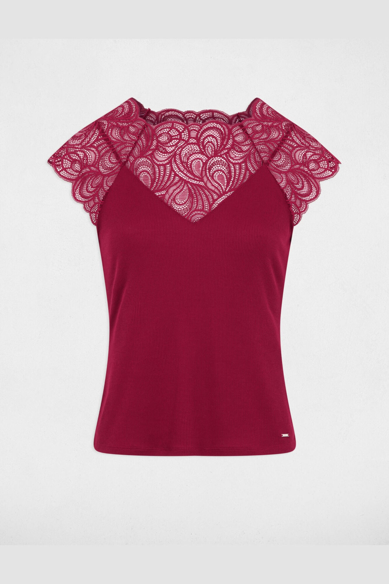 Morgan Top de renda com gola redonda Vermelho