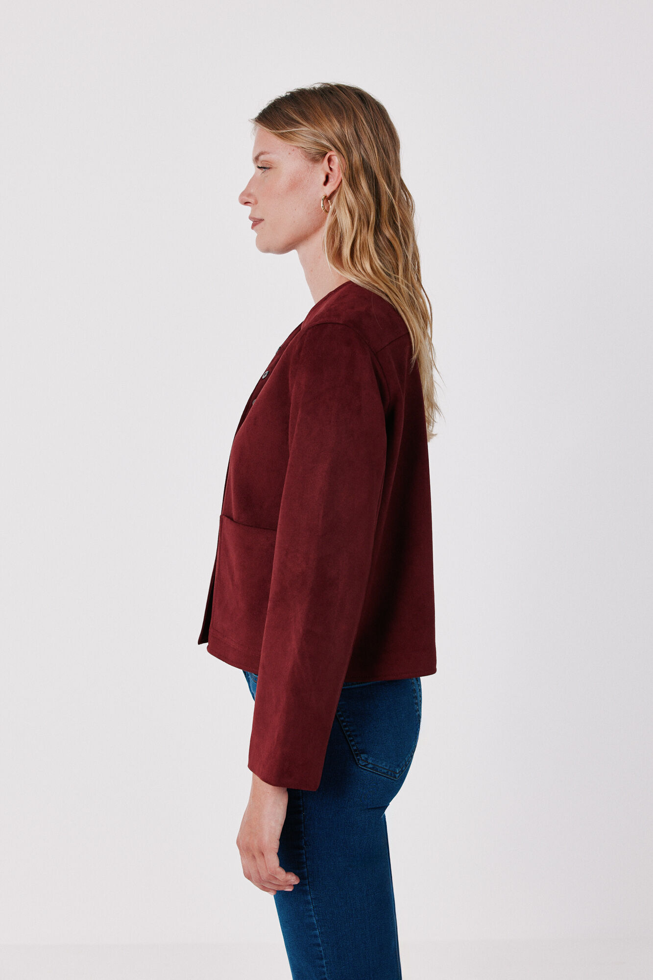 Cortefiel Faux suede jacket Maroon