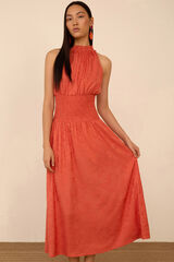 Meisie Jacquard fabric long dress Orange