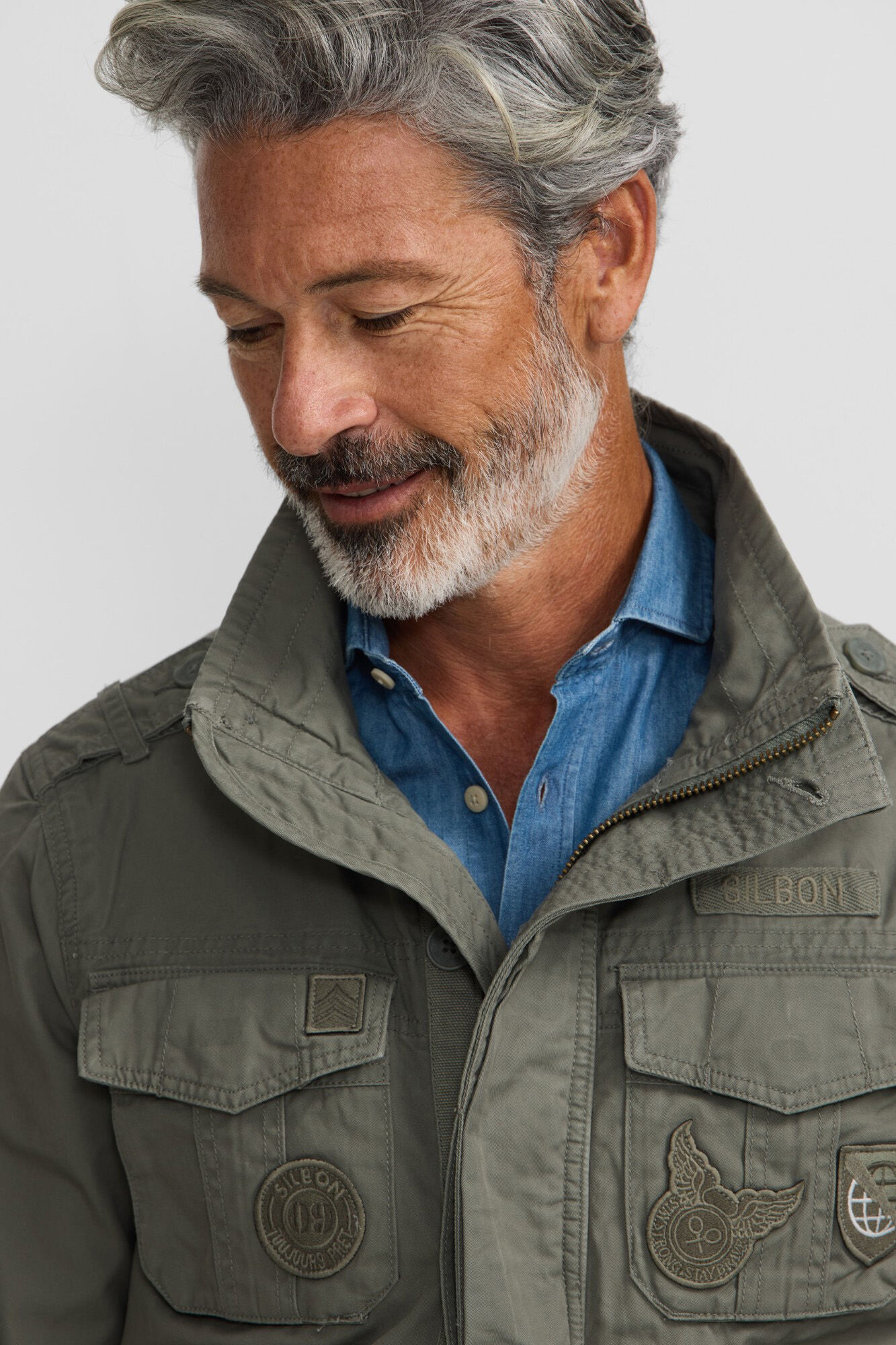 Silbon Military jacket with dye patches