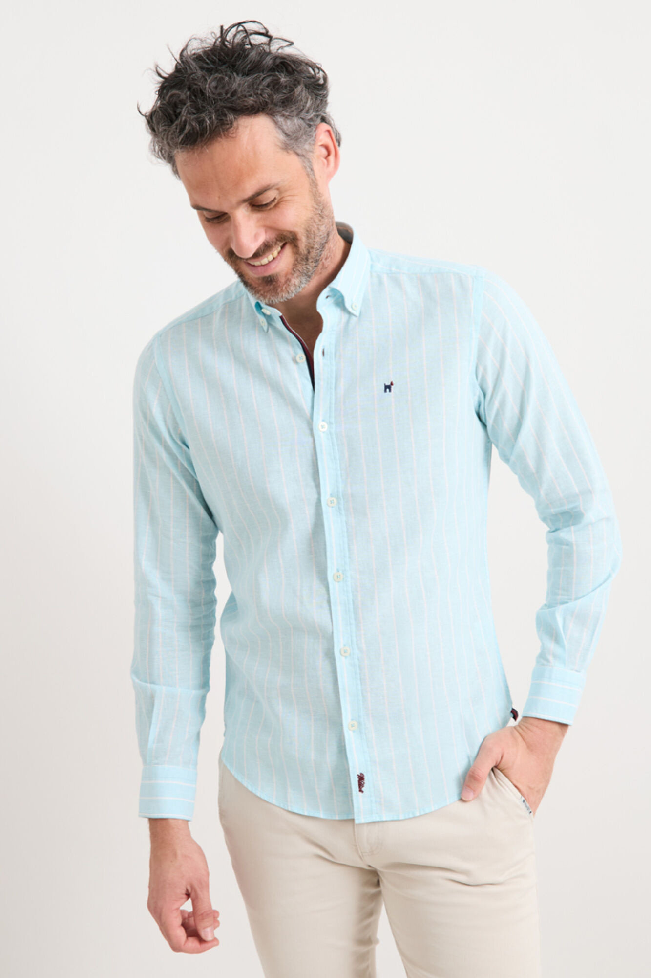Williot Camisa de linho de riscas finas Azul