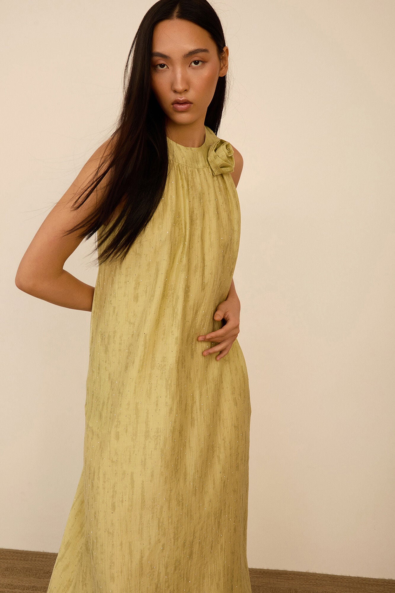 Meisie Halterneck long dress Yellow
