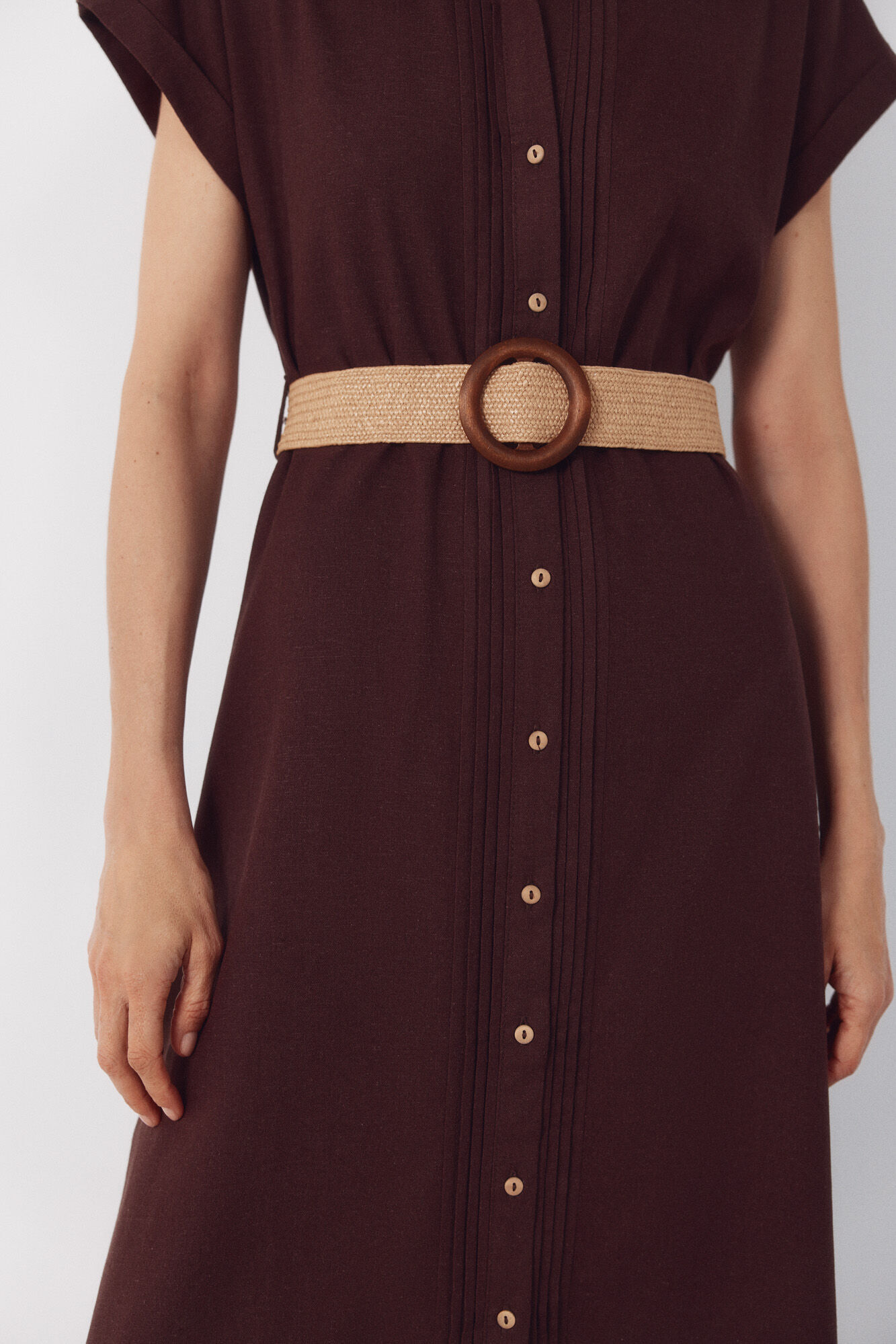 Cortefiel Linen dress Dark brown
