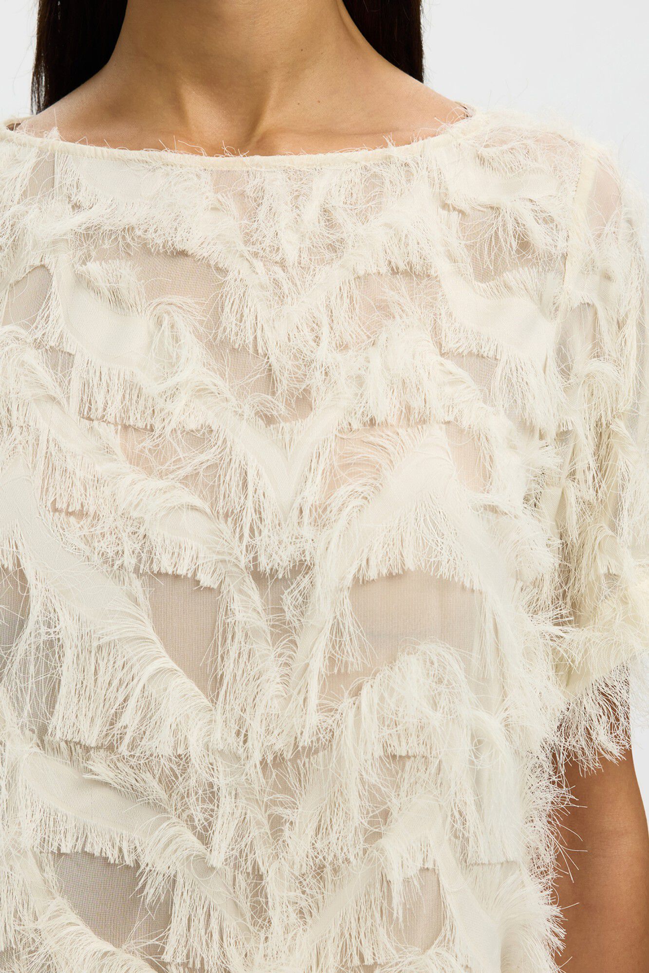 Selected Short sleeve blouse with fringed fabric