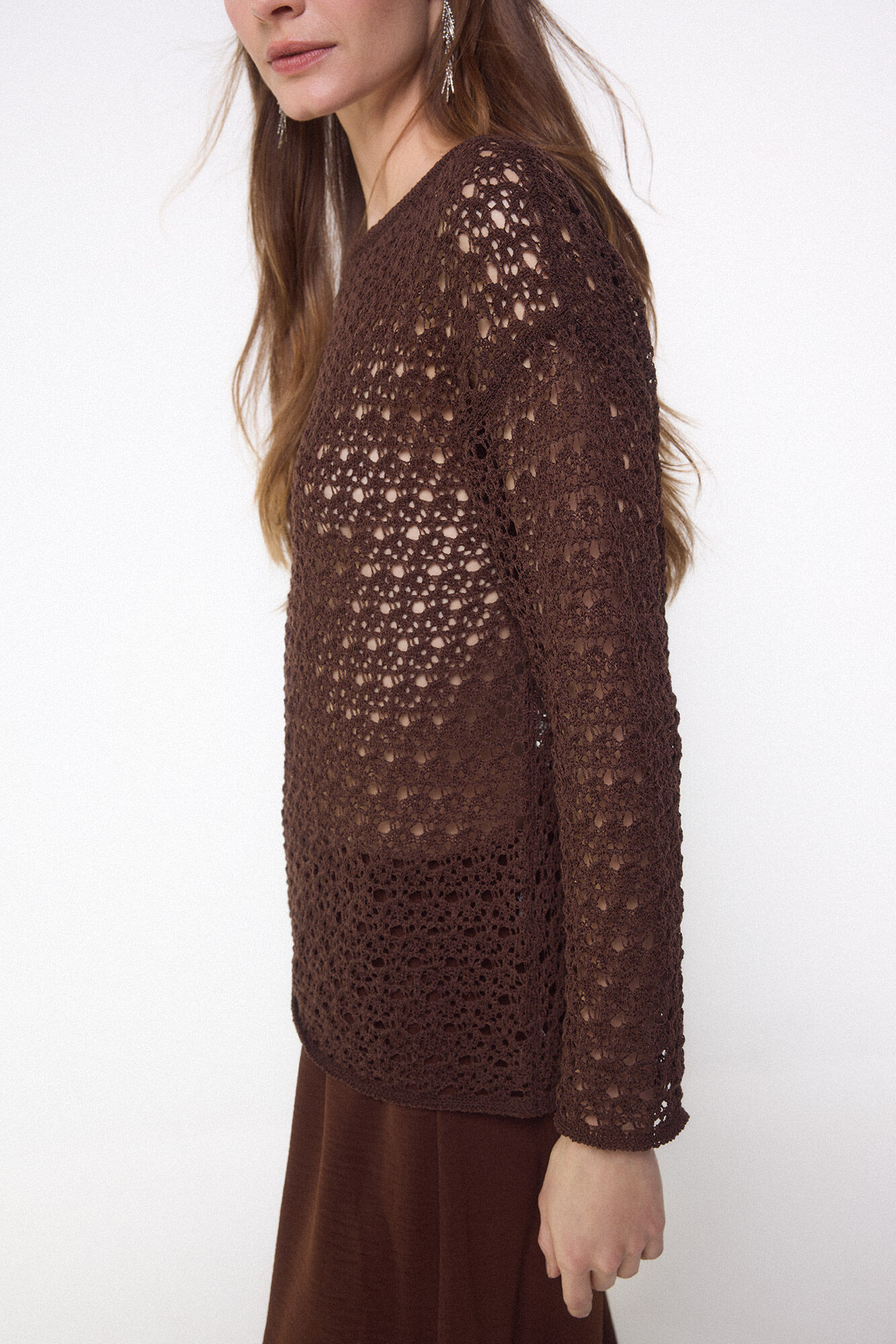 Slowlove Camisola de malha rendada Castanho