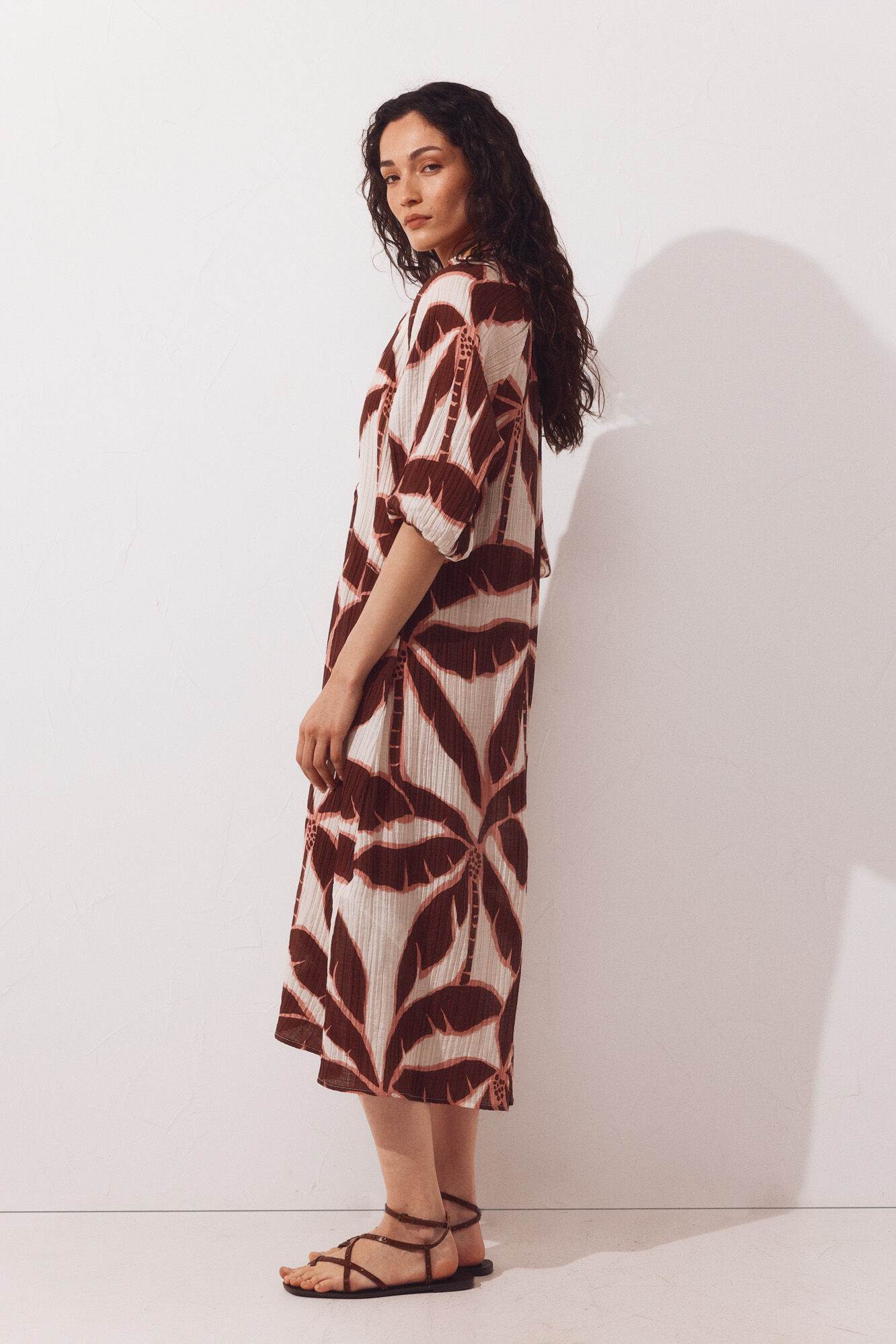 Cortefiel Wide printed kaftan Printed red
