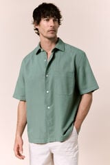 OOTO Camisa de linho de manga curta Verde