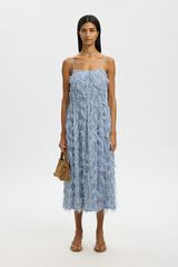 Selected Vestido midi com tecido de franjas Azul