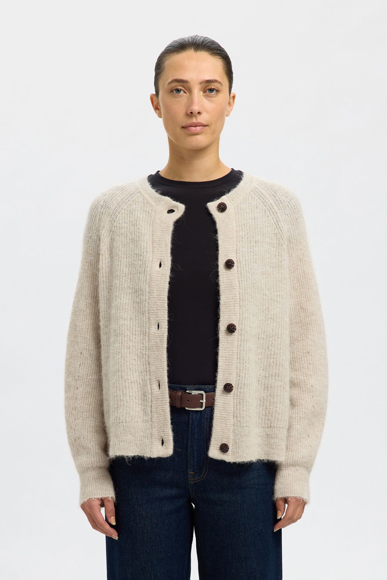 Selected Wool and alpaca cardigan Beige
