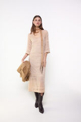 Slowlove Vestido de malha rendada Castanho