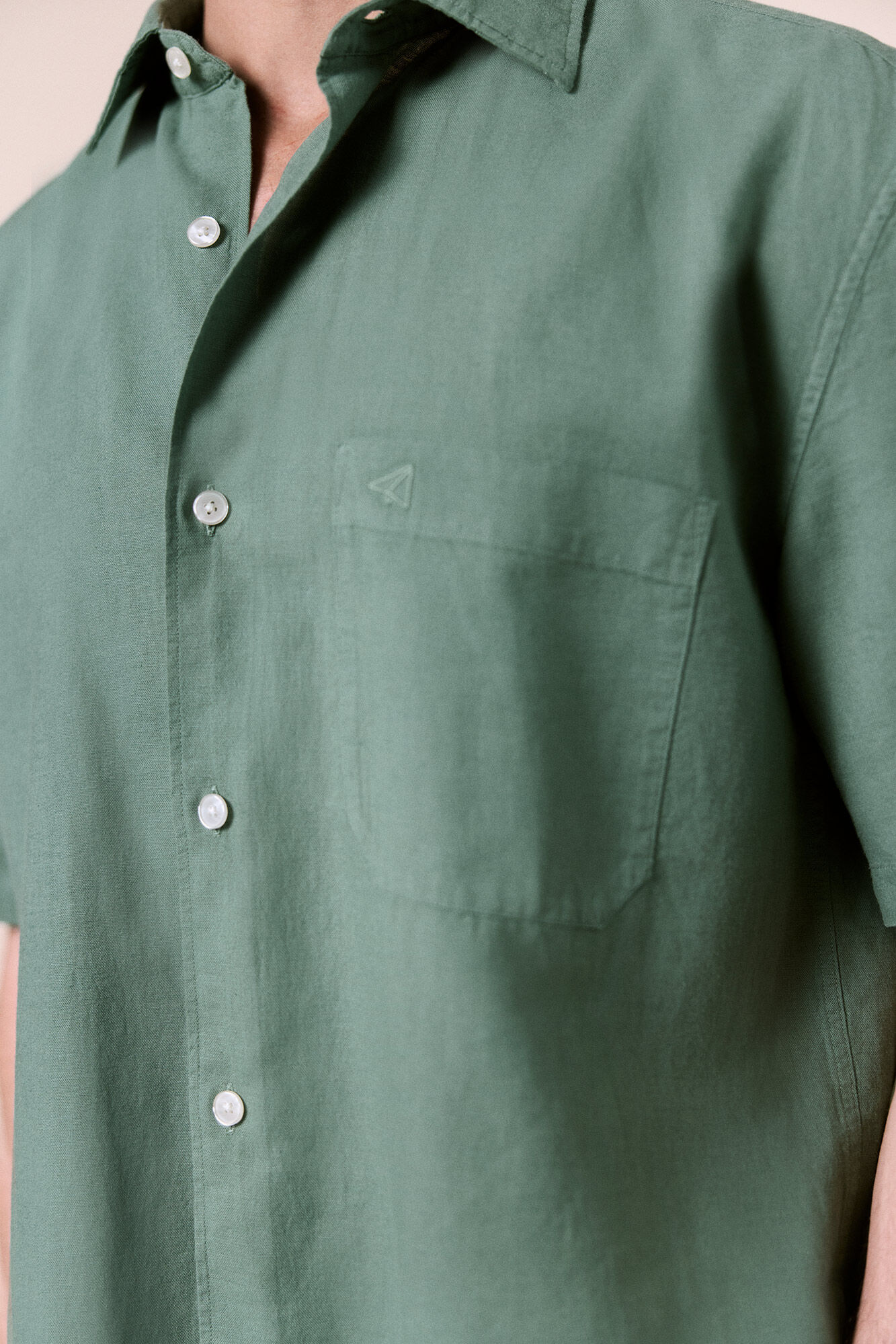 OOTO Camisa de linho de manga curta Verde