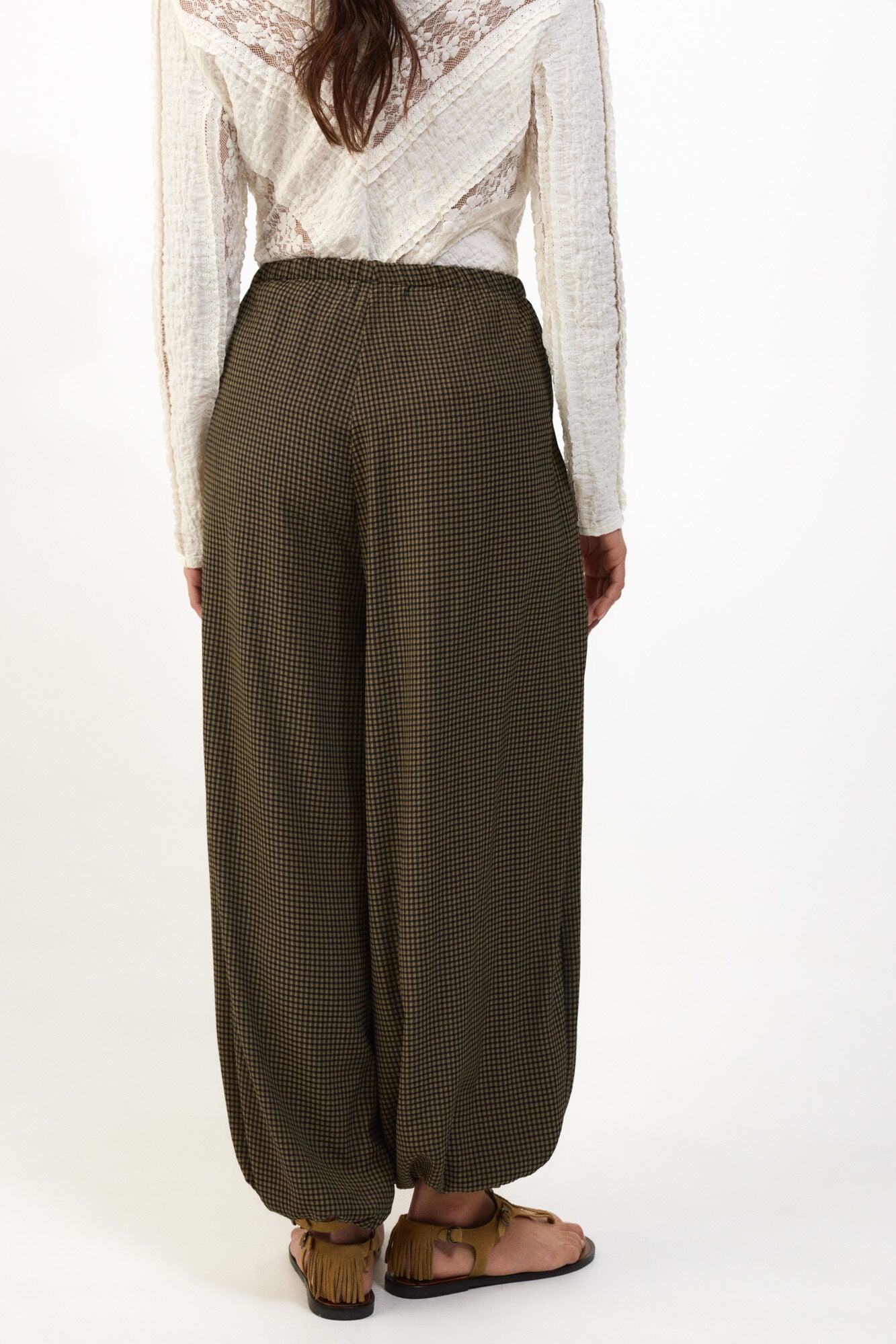 Slowlove Plaid harem trousers Printed green