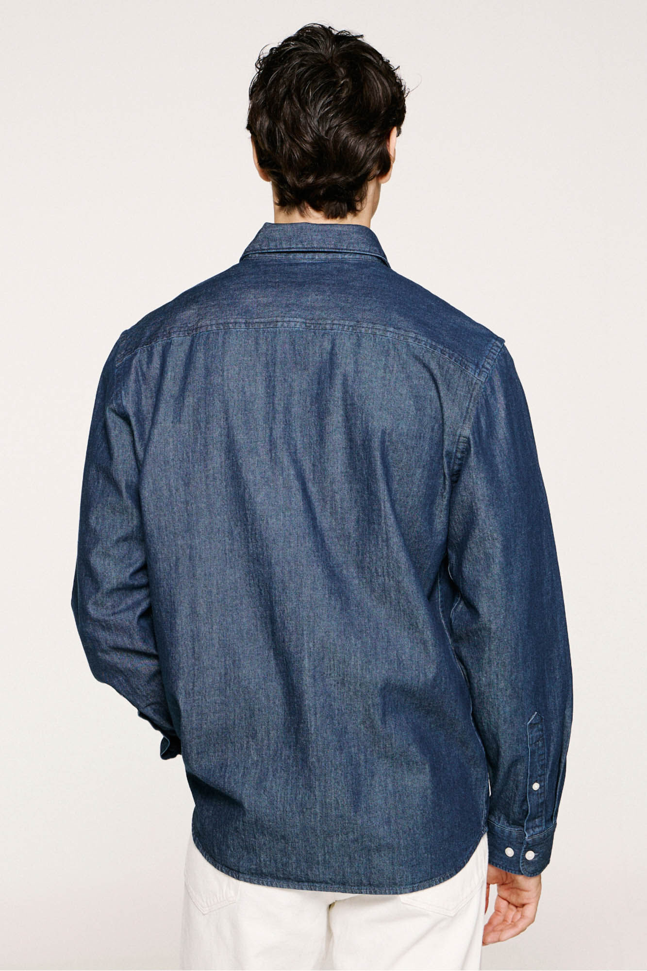 Selected 100% organic cotton lightweight denim shirt Navy