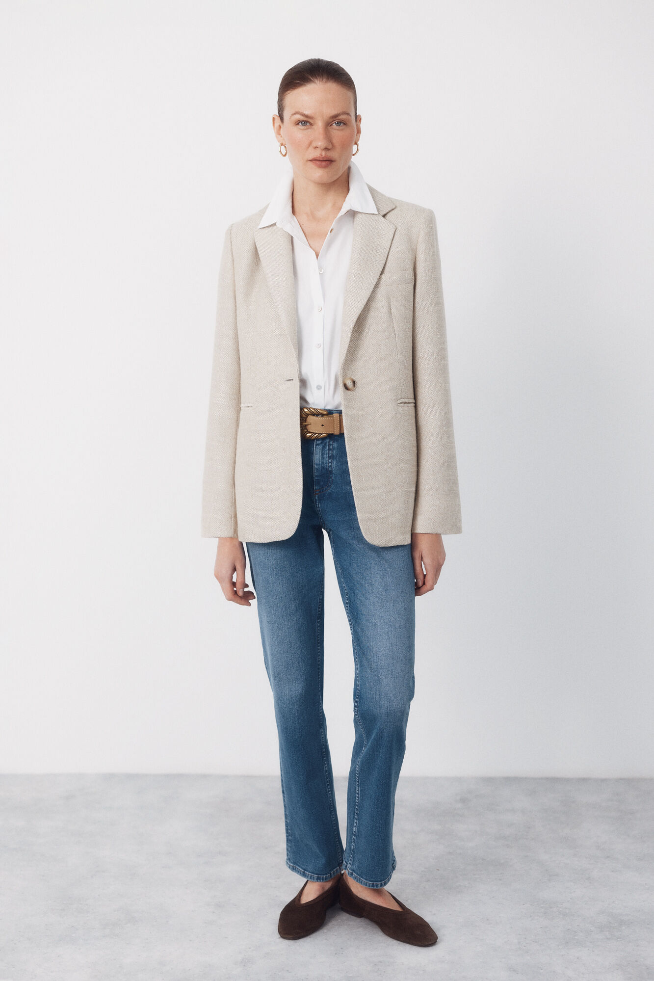 Cortefiel Textured fabric blazer Nude