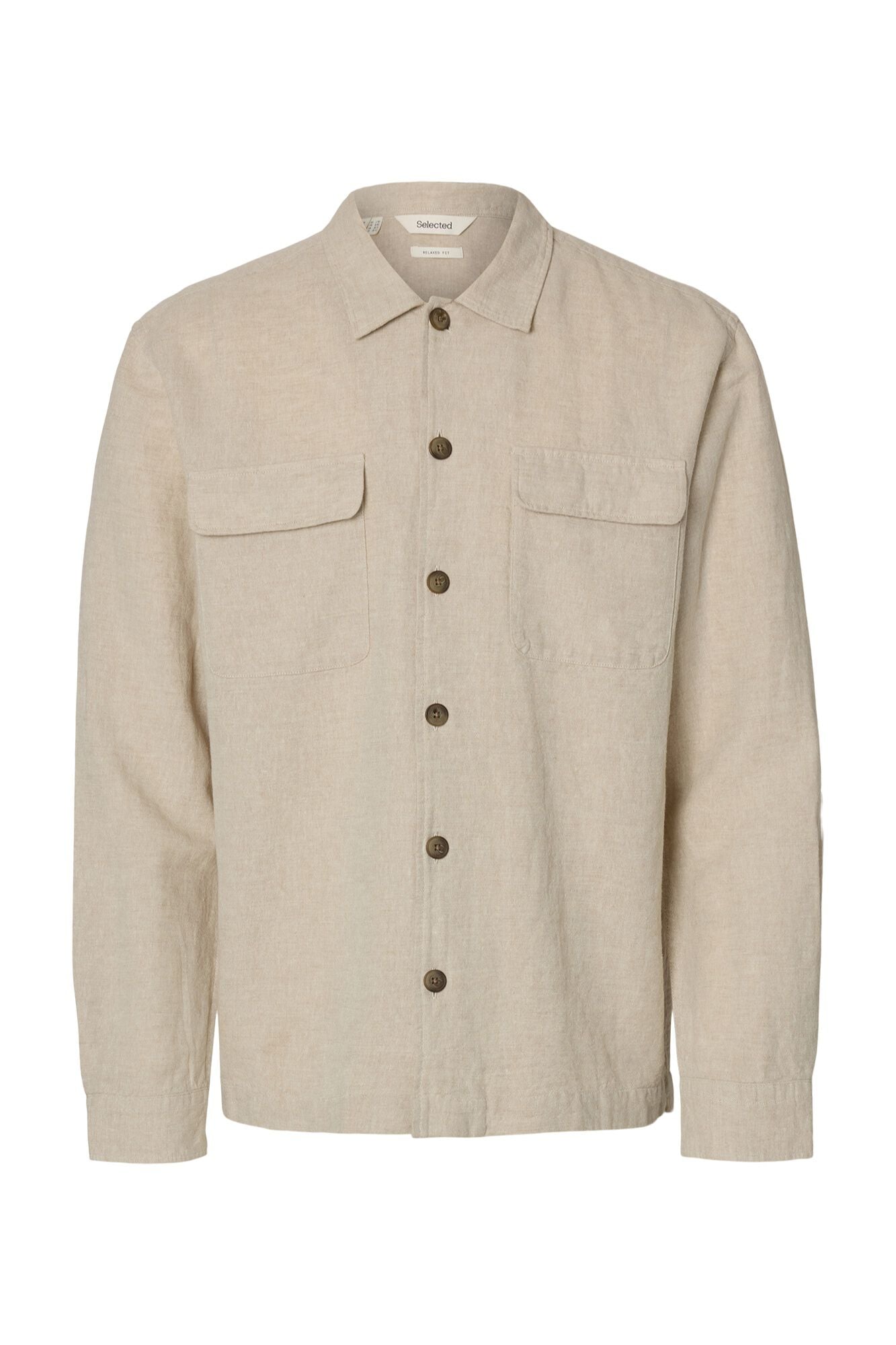 Selected Sobrecamisa em algod&atilde;o e linho Tostado