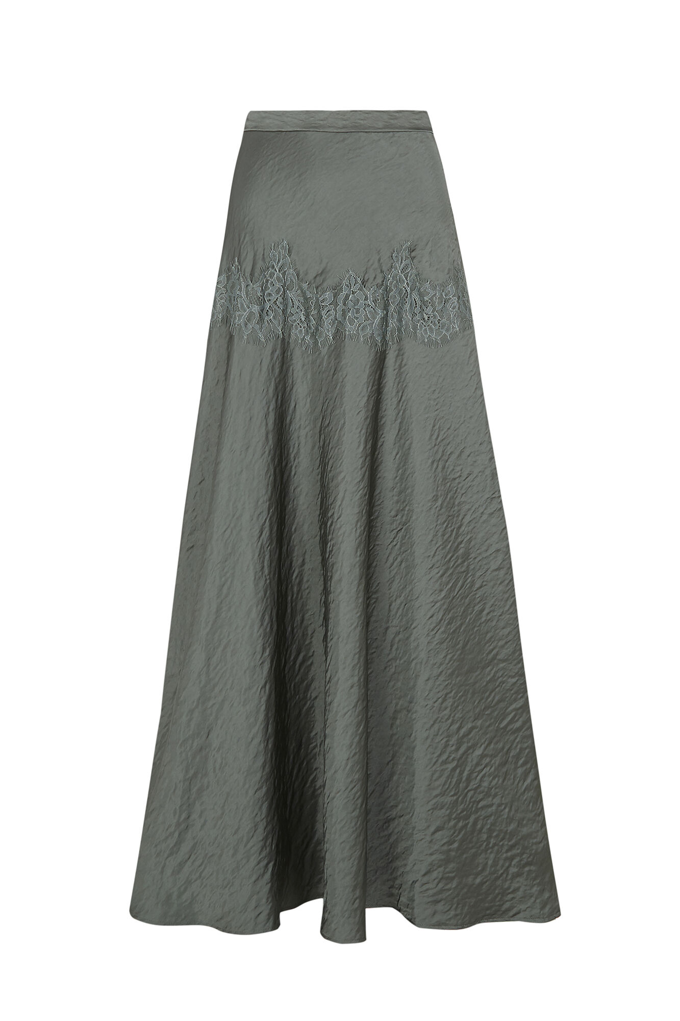 Slowlove Falda midi satinada con encaje Dark green