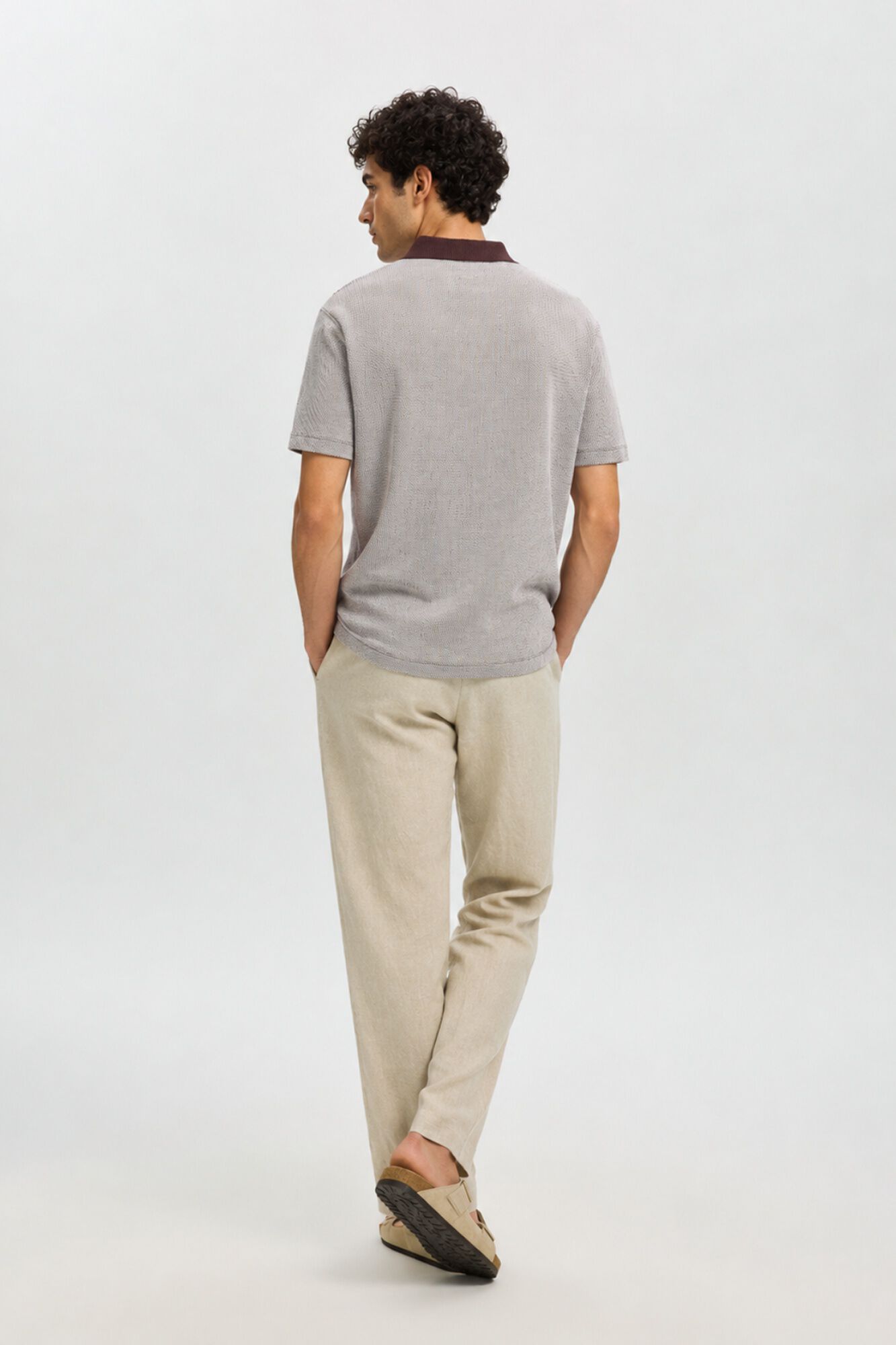 Selected Short sleeve polo shirt with open neck Dark brown