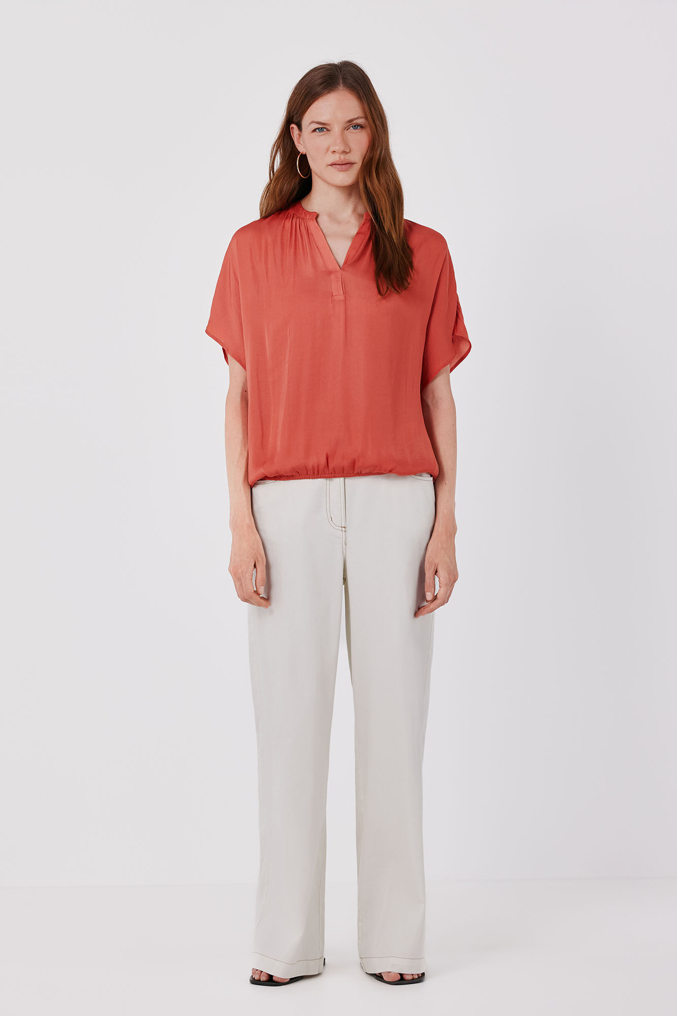 Cortefiel Satin-finish short sleeve blouse
