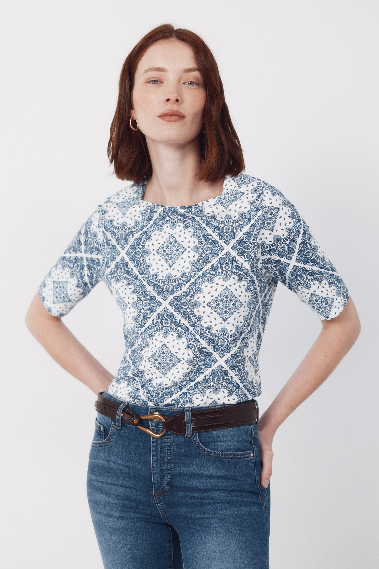 Cortefiel T-shirt decote &agrave; barco Azul