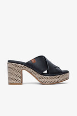 Popa Melibea leather wedge heel sandal Black