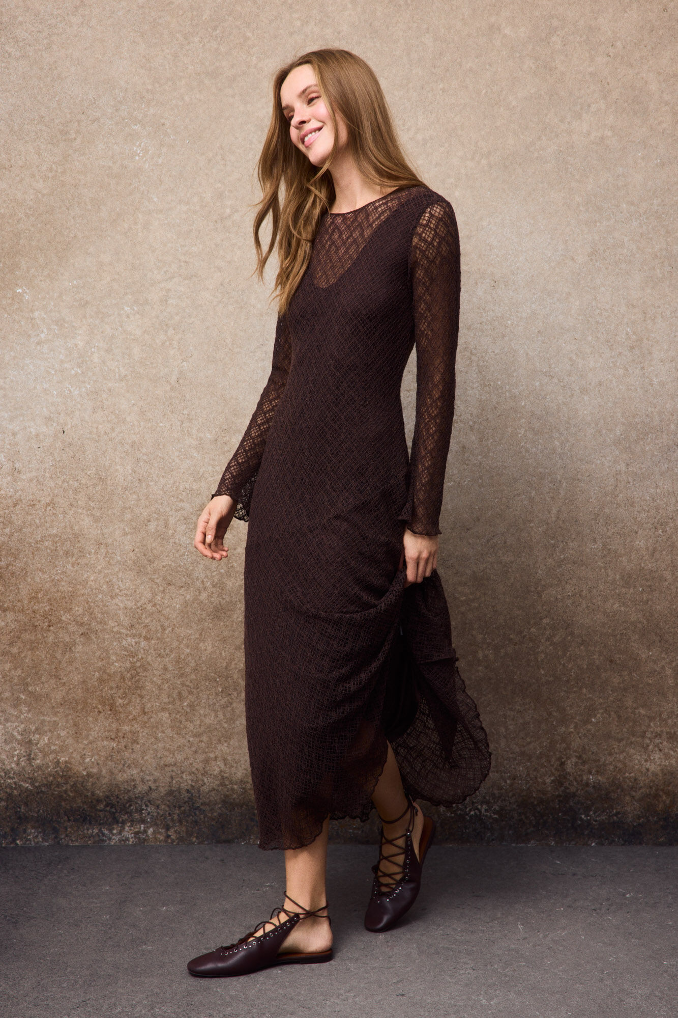 Slowlove Lace dress Dark brown