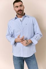OOTO Camisa &agrave;s riscas manga comprida em popelina Azul