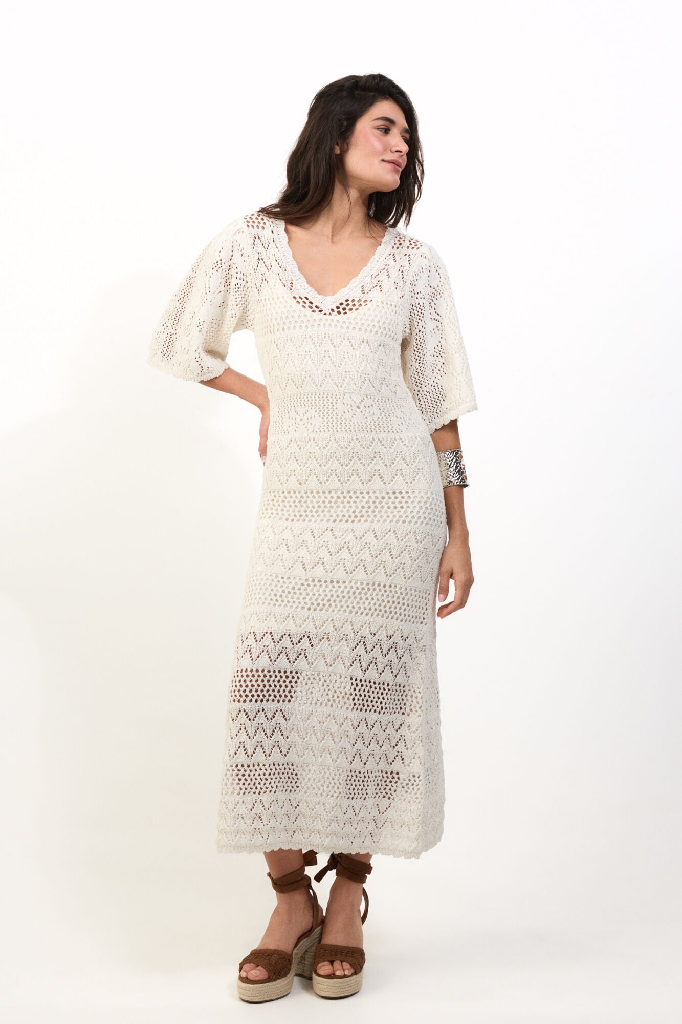 Slowlove Vestido punto calado Ivory