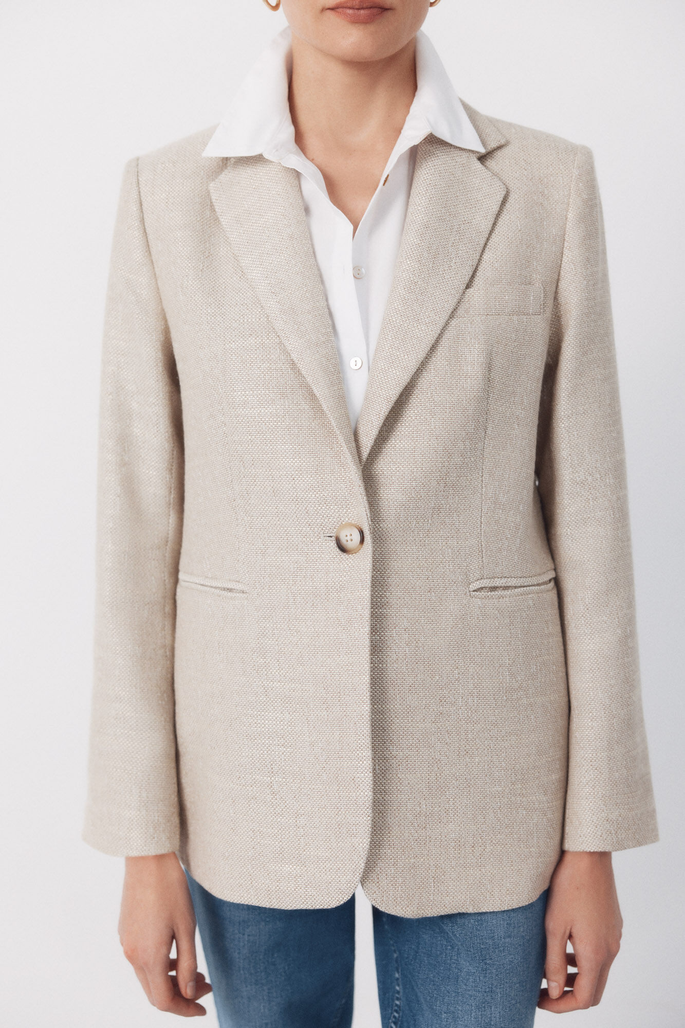 Cortefiel Textured fabric blazer Nude