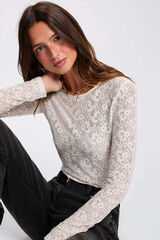 Morgan T-shirt cintada de renda Ecru