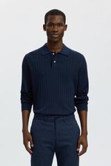 Selected Polo de malha de manga comprida Azul