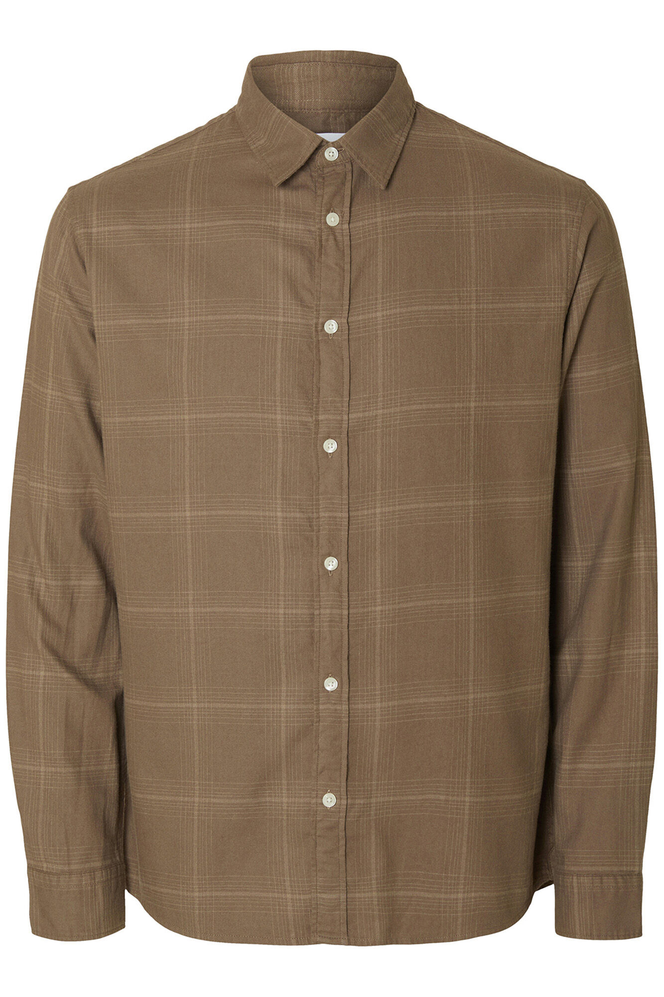 Selected Camisa de manga comprida com corte slim Castanho