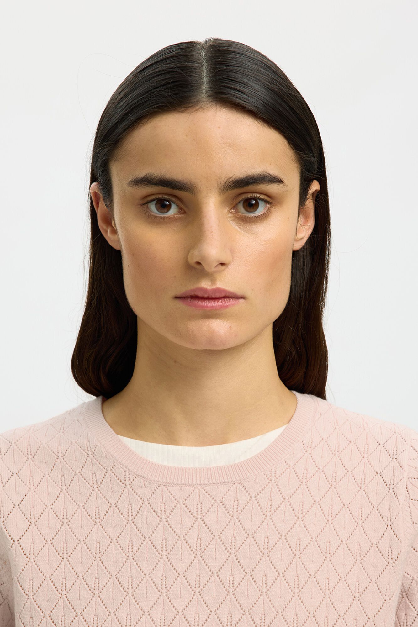 Selected Openwork knit top Pink