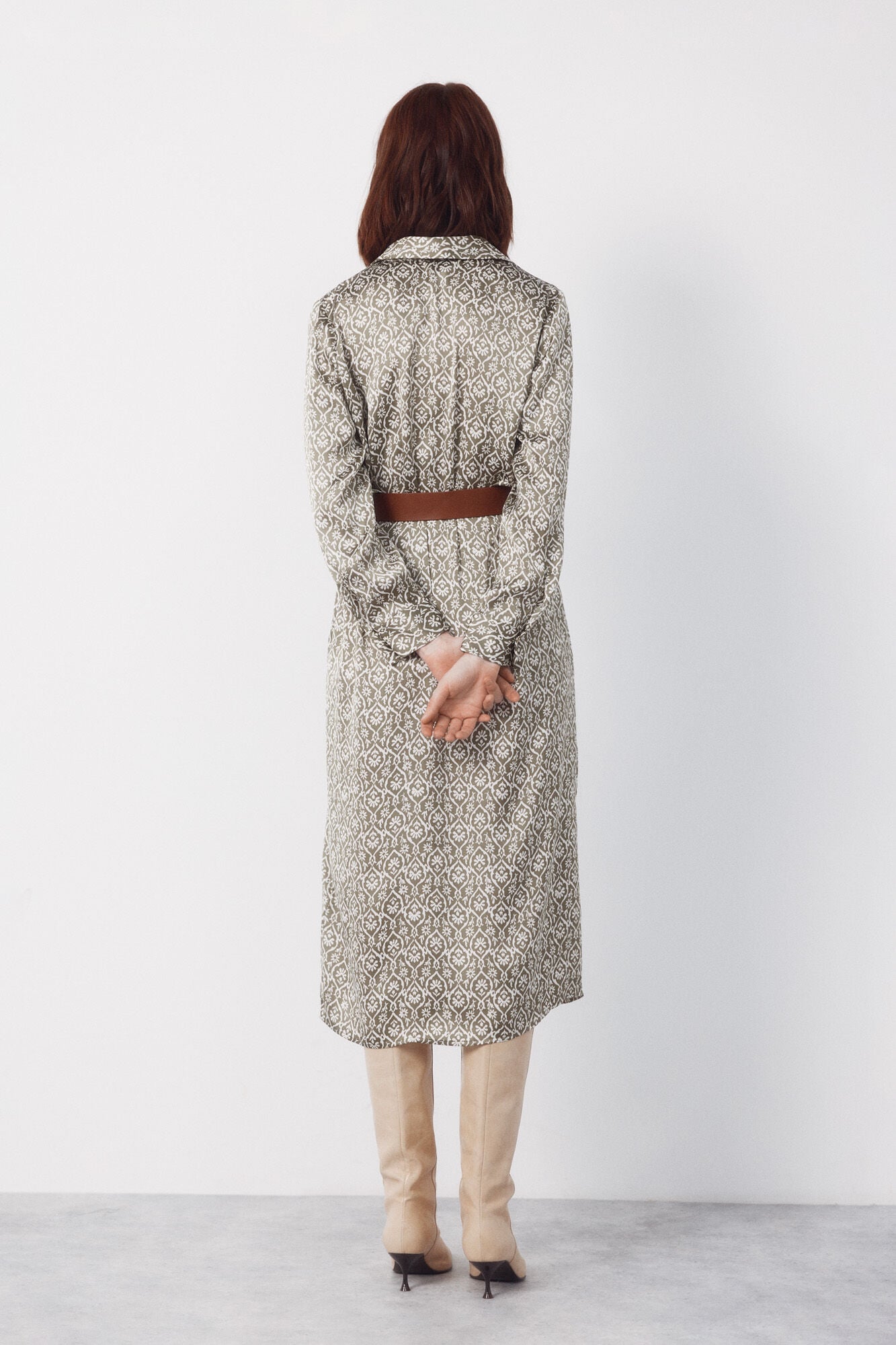 Cortefiel Satin shirt dress Printed green