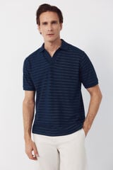 Cortefiel Striped structure polo shirt Navy